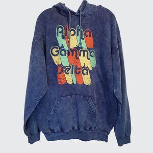 Preowned Alpha, Gamma, Delta Sorority Blue Denim Colored Hoodie Womens SZ Large